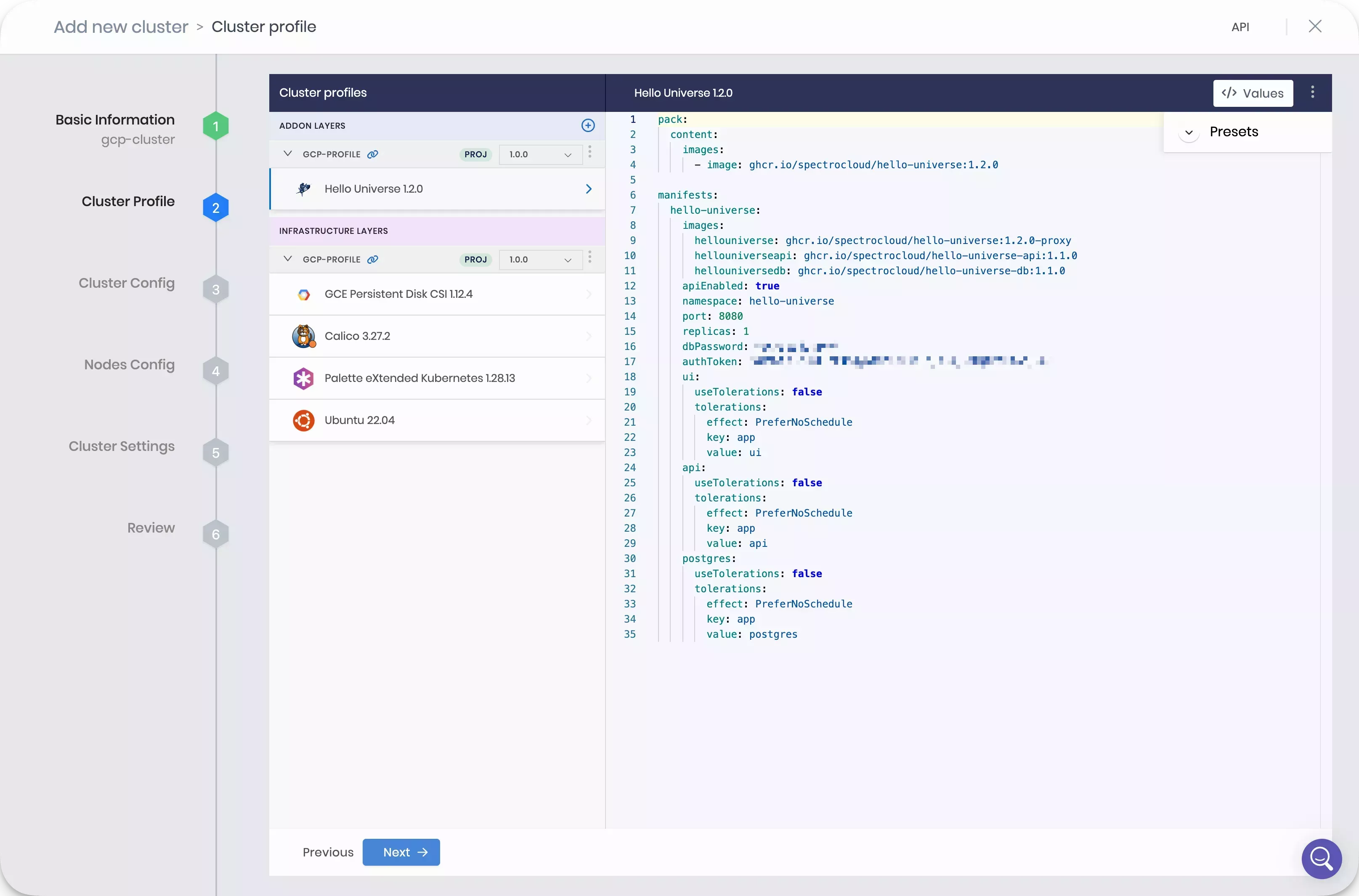 Palette clusters profile