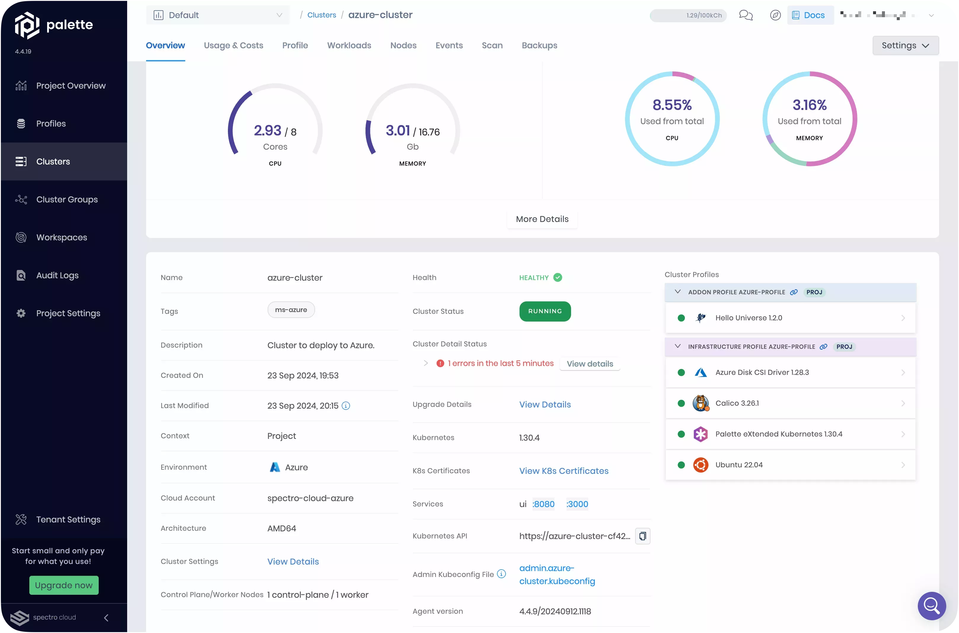 Cluster details page