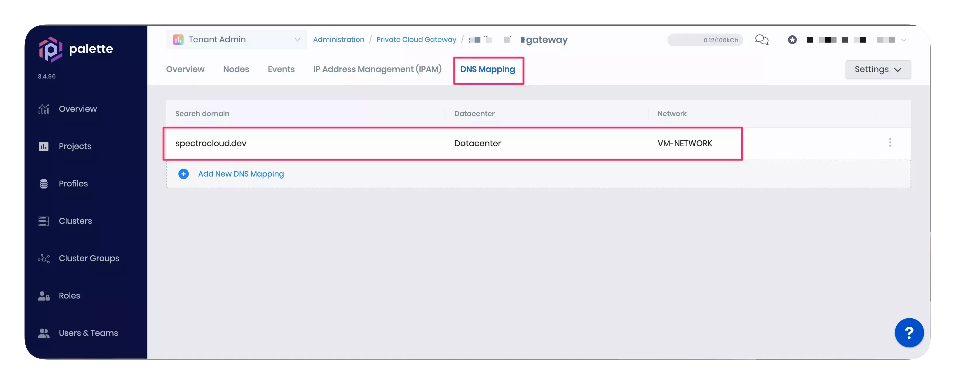 A screenshot highlighting the DNS mapping settings.